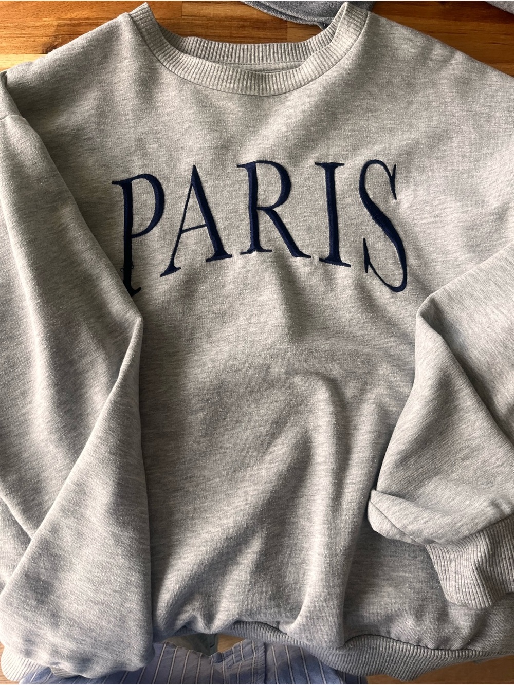 Topshop Gray Crewneck Sweatshirt with Navy 'PARIS' Embroidery
